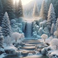 Enchanting Frozen Waterfall in Winter Wonderland. Frozen waterfall forest