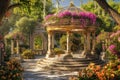 Enchanting garden gazebo surrounded by flowers Royalty Free Stock Photo