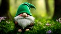 Enchanting garden gnome in spring forest Generated Image