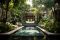 Enchanting Garden outside terrace pool. Generate Ai Royalty Free Stock Photo