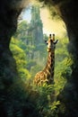 Enchanting Giraffe Portrait in a Colorful Jungle Setting Royalty Free Stock Photo