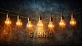 Enchanting Glowing String Lights Against a Dark Grunge Background A Professional Sharp Image Perfect for Interior Royalty Free Stock Photo