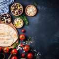 Enchanting Greek Cuisine Flat Lay with Olives and Feta Royalty Free Stock Photo