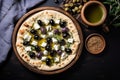 Enchanting Greek Cuisine Flat Lay with Olives and Feta Royalty Free Stock Photo