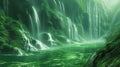 Enchanting Green Cascade: Serene Nature Waterfall Scenery.