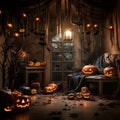 Enchanting Halloween Night: Eerie Glow of Jack-o-Lantern on Orange and Black Wallpaper