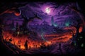 Enchanting Halloween Night: Illustrated Background with a Mystical Aura, Perfect for All Hallows\' Eve