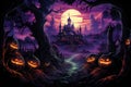 Enchanting Halloween Night: Illustrated Background with a Mystical Aura, Perfect for All Hallows\' Eve