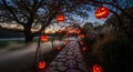 Enchanting Halloween Pathway Illuminated by Glowing Jack OLanterns Royalty Free Stock Photo