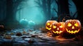 Enchanting Halloween Spectacle Jack OÃ¢â¬â¢ Lanterns Glowing At Moonlight In The Spooky Night - Halloween Scene. created with Royalty Free Stock Photo