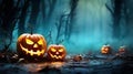 Enchanting Halloween Spectacle Jack OÃ¢â¬â¢ Lanterns Glowing At Moonlight In The Spooky Night - Halloween Scene. created with Royalty Free Stock Photo