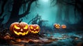 Enchanting Halloween Spectacle Jack OÃ¢â¬â¢ Lanterns Glowing At Moonlight In The Spooky Night - Halloween Scene. created with Royalty Free Stock Photo