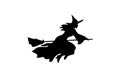 Enchanting Halloween Vector Illustration with Witch Silhouette Soaring on Broomstick isolated on white background