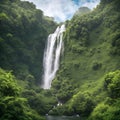 Enchanting hidden waterfall forming a lake.