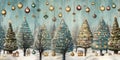 Enchanting Holiday: A Festive Illustration of Metallic Ornaments