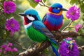 Graceful Bird Family in Wildflower Garden Nature\'s Flight Symphony