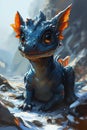 The Enchanting Hybrid: A Dragon Sitting on a Rock with Adorable