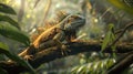 enchanting iguana closeup captured as it peacefully rests on a tree branch