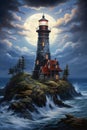 Enchanting Illumination: A Lighthouse\'s Lonely Vigil on a Rocky