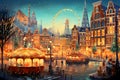 Amsterdam city in winter, Netherlands. Christmas and New Year background