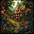 Enchanted Abode: Fairy Tale Illustration of a Mud House in the Forest