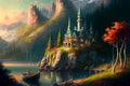 An enchanting illustration of a fairytale fantasy world, featuring magical landscapes, and a dreamy atmosphere