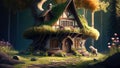 An Enchanting Illustration of a Fantasy House in the Mystical Woods. Royalty Free Stock Photo