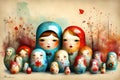 Colorful Matryoshka Dolls Family