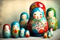 Colorful Matryoshka Dolls Family