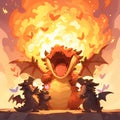 Dragons\' Joyful Firestorm - Humorous Illustration for Marketing