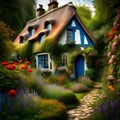 Enchanted Forest Dwelling: Illustration of a Fairytale Princess\'s Cottage in the Woods Royalty Free Stock Photo