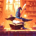 Enchanting Illustration of a Wizard Reading a Spell Book