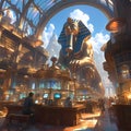 Ancient Egyptian Atmosphere in Futuristic Library