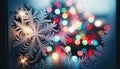 Festive Winter Wonderland with Sparkling Christmas Lights and Frost Patterns on Glass, AI Generated Royalty Free Stock Photo
