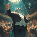 Elegant Sea Otter Conducts Orchestra in Grand Hall