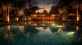 An enchanting image of a clean pool illuminated by soft lighting.