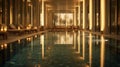 An enchanting image of a clean pool illuminated by soft lighting.