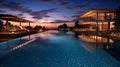 An enchanting image of a clean pool illuminated by soft lighting.