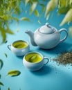 A Beautiful Tea Pot and Two Cups of Green Tea Symbolizing Mental Wellness and Harmony in Life Royalty Free Stock Photo