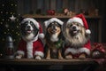 An enchanting image of pets dressed as Santa\'s elves