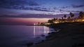 The Enchanting Interplay of Palms, Sea, and a Lavender Sky in a Tropical Night. Generative AI Royalty Free Stock Photo