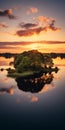 Stunning 8k Sunset Landscape: British Island With Reflecting Trees