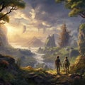 Enchanting Journeys: Adventurers Exploring Mystical Lands. Generative AI