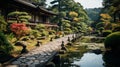 Enchanting Kyoto\'s Japanese Garden in a Charming Cartoon Style