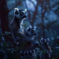 Enchanting lemur family in moonlit madagascar rainforest photorealistic cinematic shot