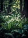 Enchanting Lily of the Valley in a Magical Forest. Generative AI