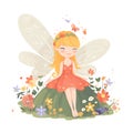 Enchanting meadow whimsy, colorful clipart of cute fairies with playful wings and delicate flower accents