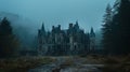 Enchanting medieval castle surrounded by the mystical ambiance of dark european forests