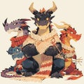 Enchanting Medieval Dragons Unite for Knitting Adventure Royalty Free Stock Photo