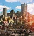 Enchanting Medieval Fantasy Town Marketplace Royalty Free Stock Photo
